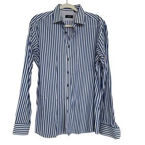 Sand Copenhagen Blue White Stripe Dress Shirt Cotton Button Up Mens Size 43